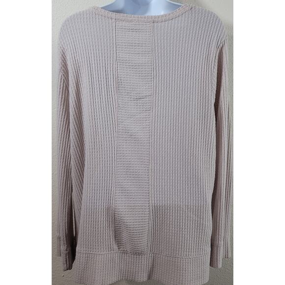 Green Tea Light Pink Waffle Knit Top Large Lightweight Soft Cozy Long Sleeves - Picture 2 of 7